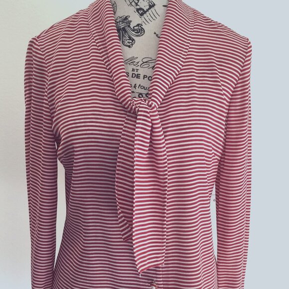 St John Red and White Striped Blouse - Picture 1 of 6